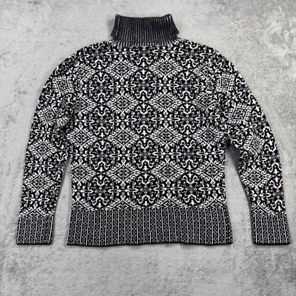 Talbots Petites Nordic Turtleneck Sweater Black White Winter Knit Cottagecore - Picture 9 of 9